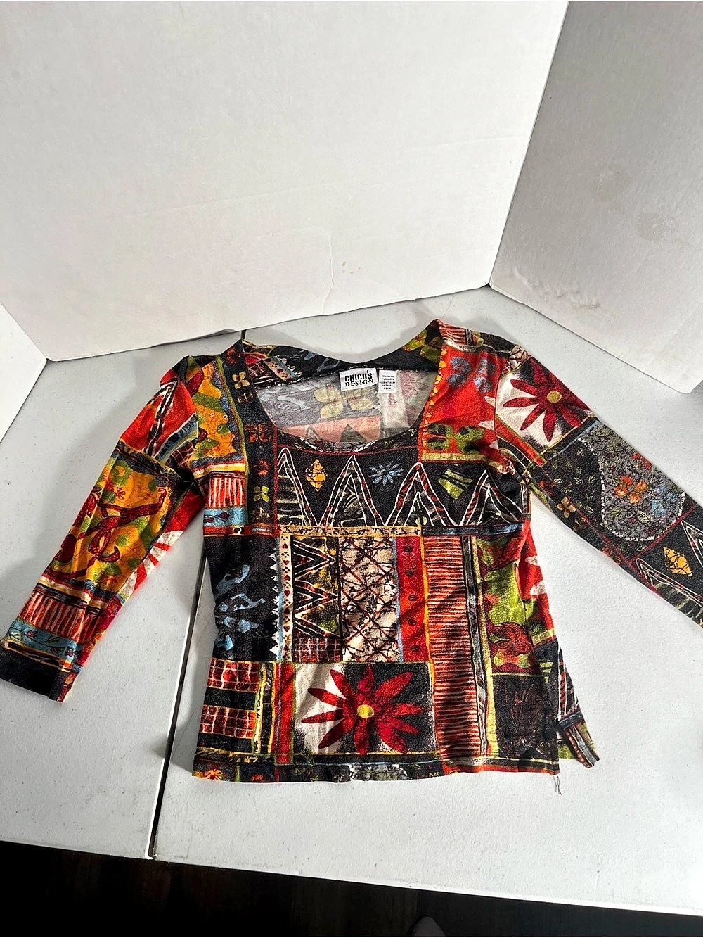 Chico's Design Multicolor Geometric Long Sleeve Size Medium
